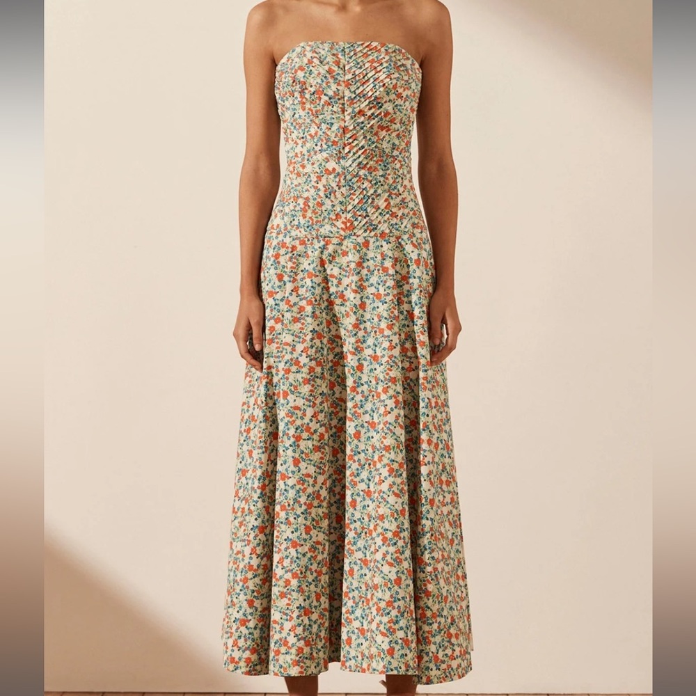NWT Shona Joy Ulani Strapless Pleated Midi Dress US2
